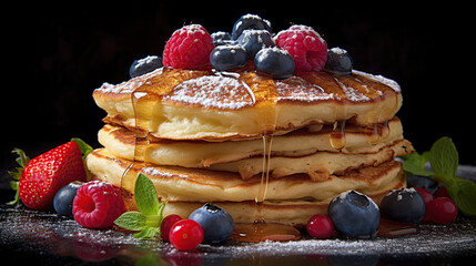 Pancakes with berries and sugar