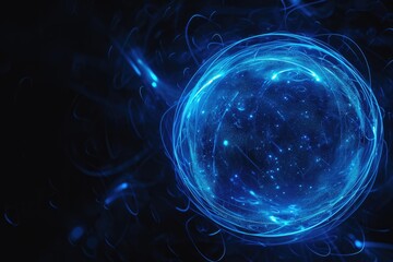 Abstract blue lights in dark with black background. Physics  chemistry  future tech  abstract art.