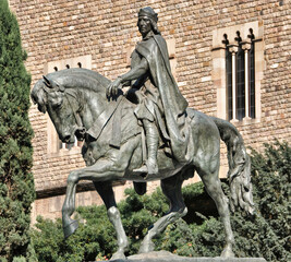 The equestrian statue of Ramon Berenguer III is a prominent landmark in Barcelona, Spain. It...