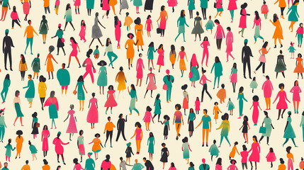 Obraz premium Colorful diverse people crowd abstract art seamless pattern. Multi-ethnic community, big cultural diversity group background illustration.