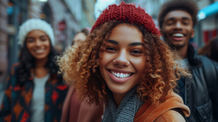 Obraz premium Joyful Multi-Ethnic Young Friends in the City