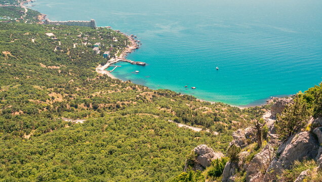 View of the Foros Bay of the Black Sea from the top of the mountain