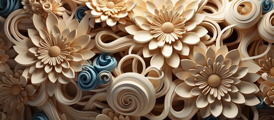 abstract background with decorative flowers in blue and beige colors