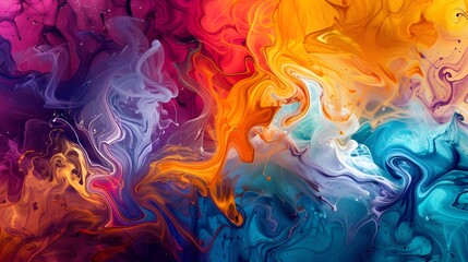 a world of multicolored fluid paint, where the canvas comes alive with a chaotic dance of hues, creating a stunning abstract background.
 - obrazy, fototapety, plakaty