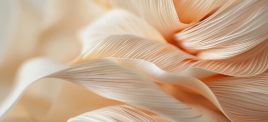 A detailed closeup of an abstract, organic sculpture made from thin paper strips in shades of beige and peach, creating a sense of depth with their undulating shapes and subtle gradients Generative AI - obrazy, fototapety, plakaty