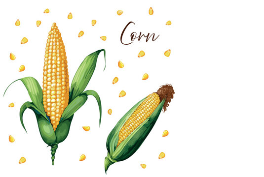 Corn vector illustration. Corn in watercolor style. Corn cobs set