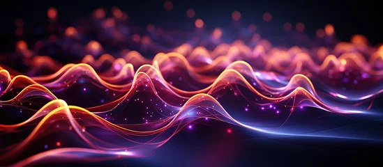 Fototapete abstract technology background with glowing particles, lines and waves © nahij