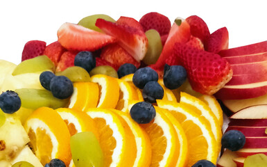 strawberry, orange, apple, berries - fruit slices, bright colors, fresh fruit