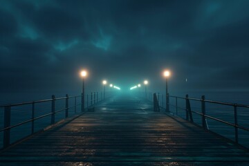 a dock with lights on it