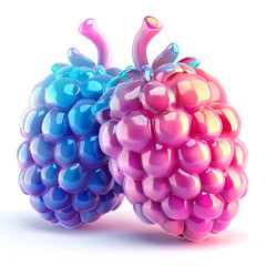 Raspberries 3D Icon Style Orange Pink and Blue, Generative Ai
