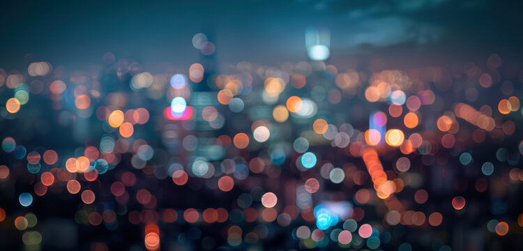 bokeh lights of cityscape at twilight for vibrant background