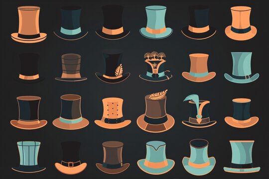 a collection of hats on a black background