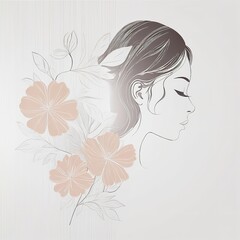 Abstract female face in one line. Woman face with flowers Surreal Line art female floral girl. Minimalism Abstract modern Continuous single line woman face portrait
