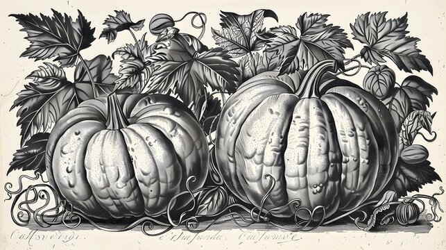 Botany plants antique engraving illustration: Cucurbita pepo (pumpkin)