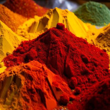 Colorful spices on the market in India