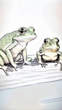 Two frogs appear to be in conversation, a playful and charming addition to wildlife or humorous themed stock photography