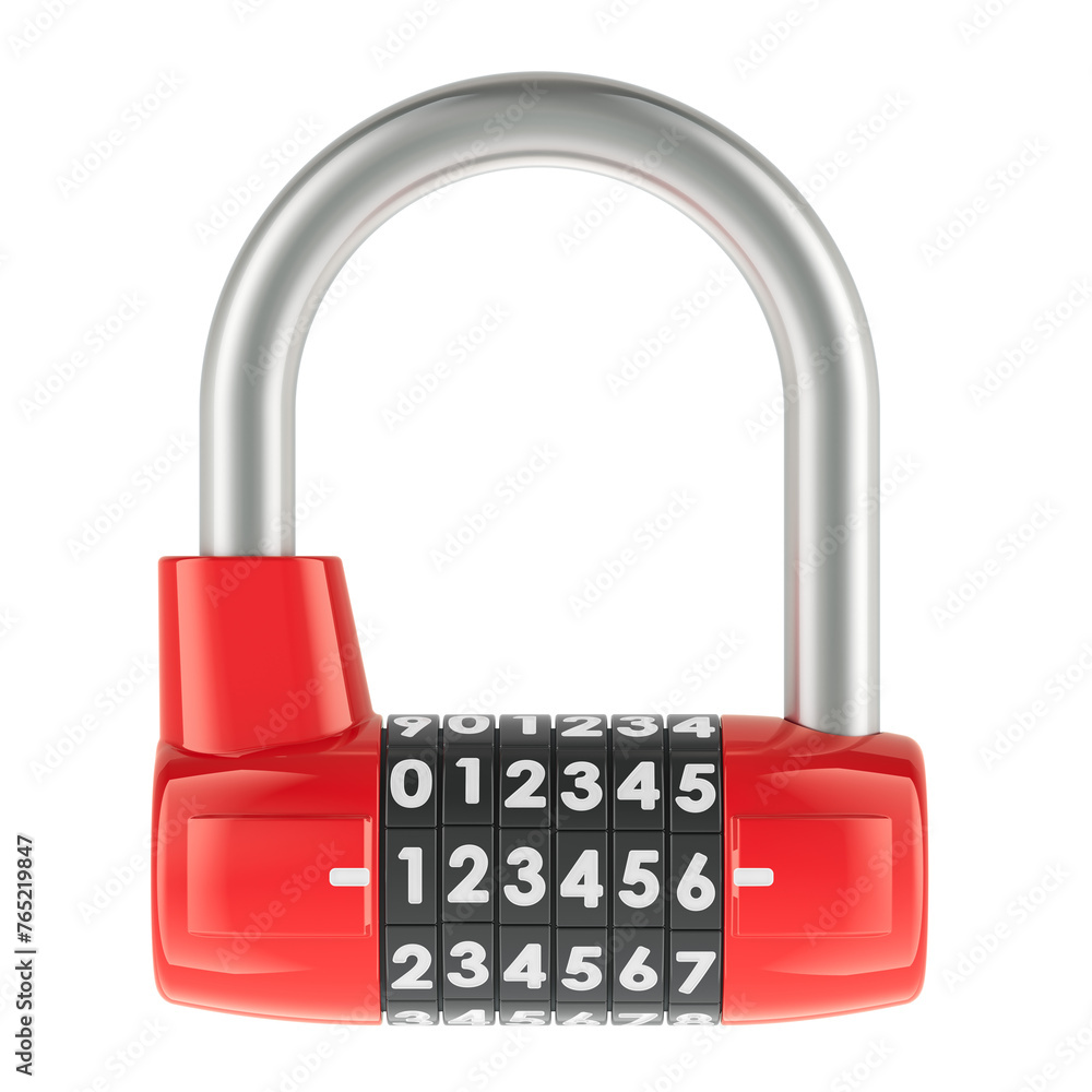 Poster 6 digit combination padlock, 3d rendering isolated on transparent background