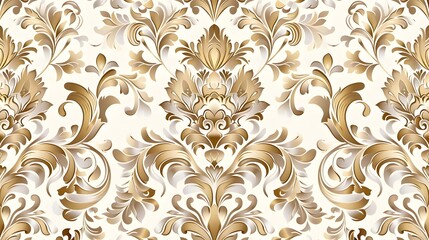 Wallpaper in the style of Baroque. Seamless vector background. White and gold floral ornament. Graphic pattern for fabric, wallpaper, packaging. Ornate Damask flower ornament - obrazy, fototapety, plakaty