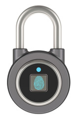 Fingerprint Padlock. Combination padlock with Fingerprint. 3D rendering isolated on transparent background