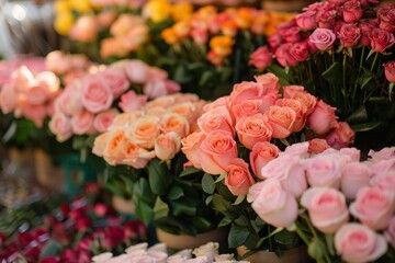 Flower market. Backdrop with selective focus and copy space