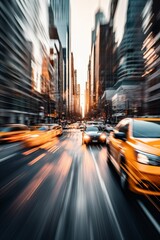 yellow taxi car in traffic on a city street slow motion Generative AI