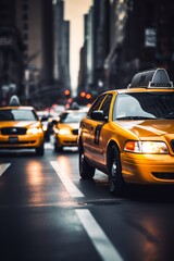 Fototapeta na wymiar yellow taxi car in traffic on a city street slow motion Generative AI