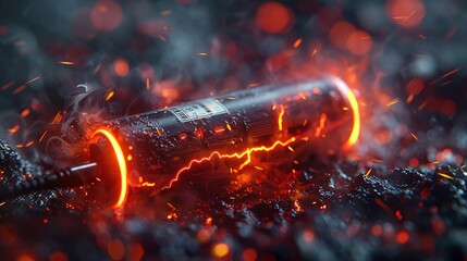Embark on a journey of mysticism as you witness a battery charger, its close-up view illuminated by the crackling energy of lightning, each bolt a conduit for the magic of power and renewal - obrazy, fototapety, plakaty