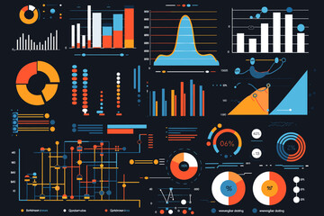 Visualizing statistics and data trends, analyst examining line graphs, bar charts, and pie charts to uncover patterns and inform business decisions. - obrazy, fototapety, plakaty