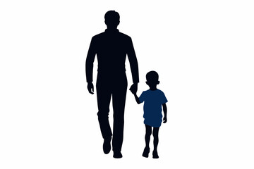 Dad and child vector silhouette on white background 