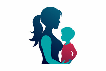 mom and child vector silhouette on white background 