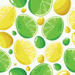 Easter seamless pattern with decorated eggs with juicy lemon with lime and yellow and green eggs for holiday poster, textile or packaging	
