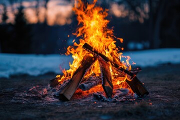 Stunning photo of roaring bonfire in winter. - obrazy, fototapety, plakaty