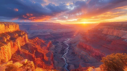 Fototapete Rund Sunset painting the sky over Grand Canyons natural landscape © yuchen