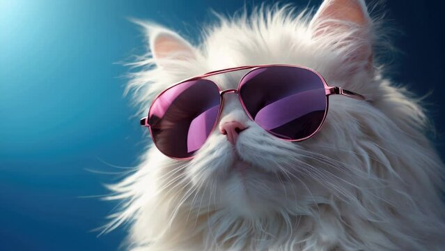 Cat wearing sunglasses and pink nose