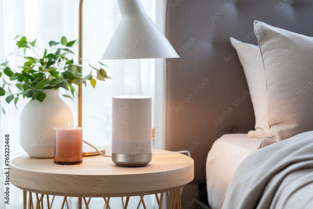 Poster smart speaker. background with selective focus and copy space