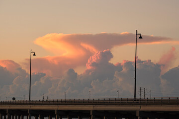 Barron Collier Bridge and Gilchrist Bridge in Florida with moving traffic. Transportation...
