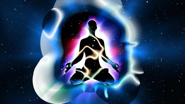 Yoga meditation person silhouette radiating acoustic energy
