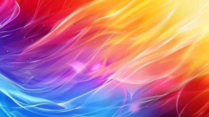 Fotobehang Colorful abstract wavy design with spectrum of hues and light. Dynamic color wave in an abstract art piece. Flowing color gradient with light sparkles in abstract imagery. © Irina.Pl