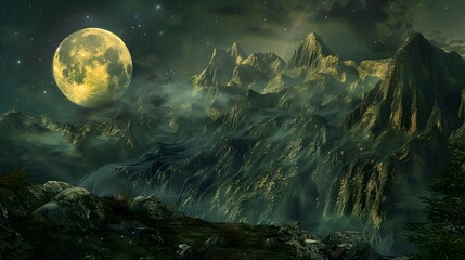 Fototapeta na wymiar moon over the mountains 