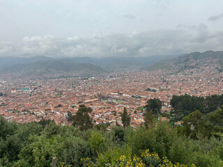 Obraz premium Aerial drone view of Cusco Cuzco Inca city in Peru