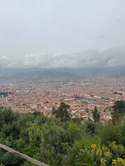 Fototapeta na wymiar Aerial drone view of Cusco Cuzco Inca city in Peru