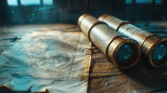 Augmented reality historical document examination for educational purposes, solid color background, 4k, ultra hd