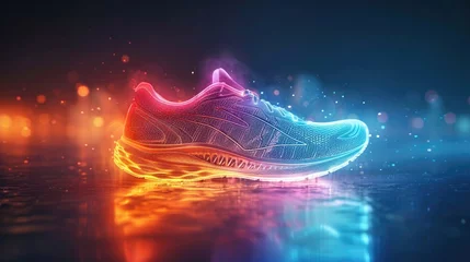 Deurstickers Smart running shoes, stride analysis, performance feedback, solid color background, 4k, ultra hd © Gefo