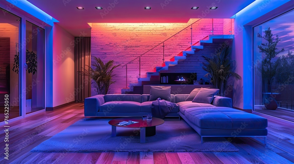 Poster smart home automation systems for energy-efficient lighting and temperature control, solid color bac
