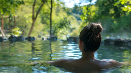 Fototapeta premium woman enjoying hot springs generative ai