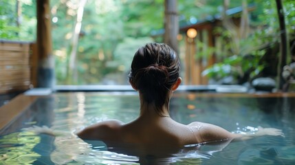 Fototapeta premium woman enjoying hot springs generative ai