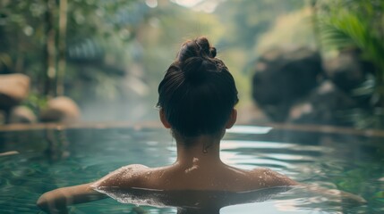 woman enjoying hot springs generative ai