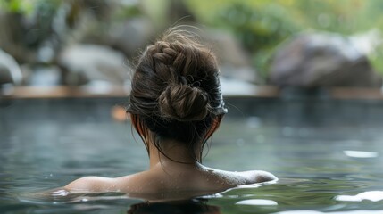 Fototapeta premium woman enjoying hot springs generative ai