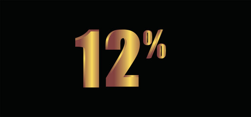 12 percent on black background, 3D gold isolated vector image