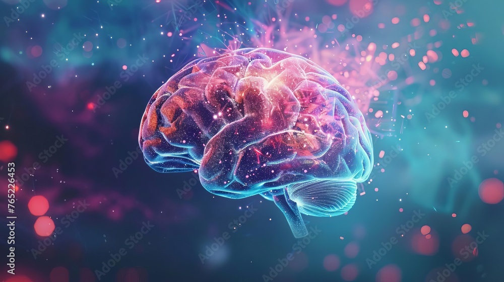 Poster psychology or invent conception, brain function model, 3d render